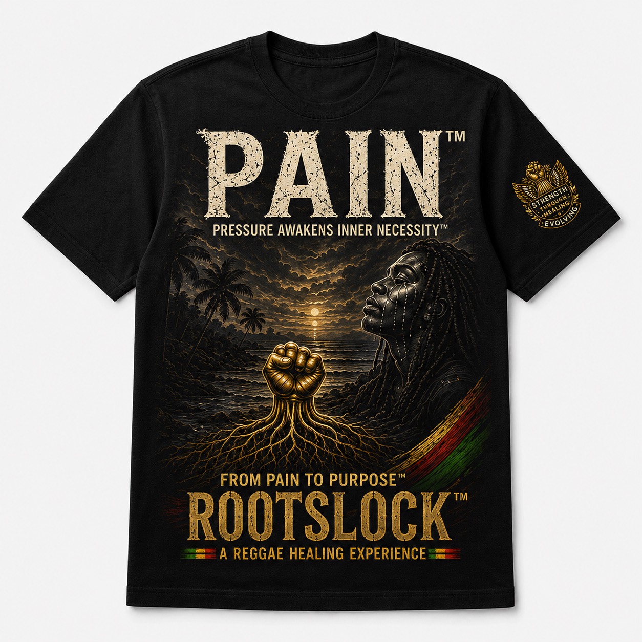 PAIN ROOTSLOCK black T-shirt mockup