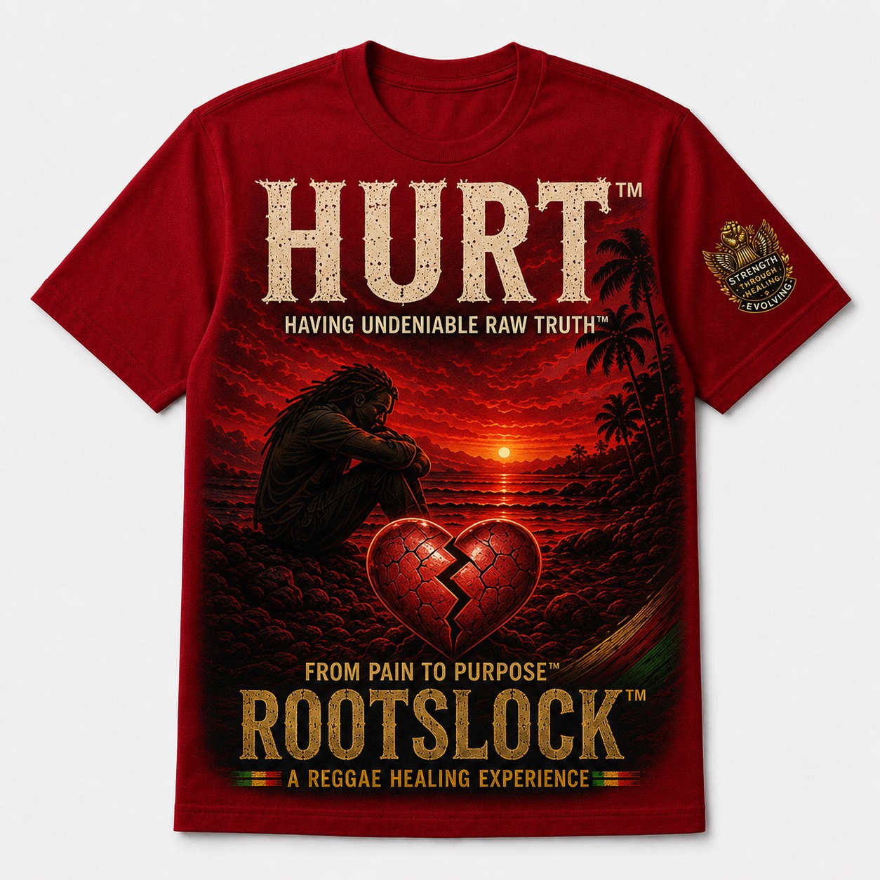 HURT ROOTSLOCK red T-shirt mockup