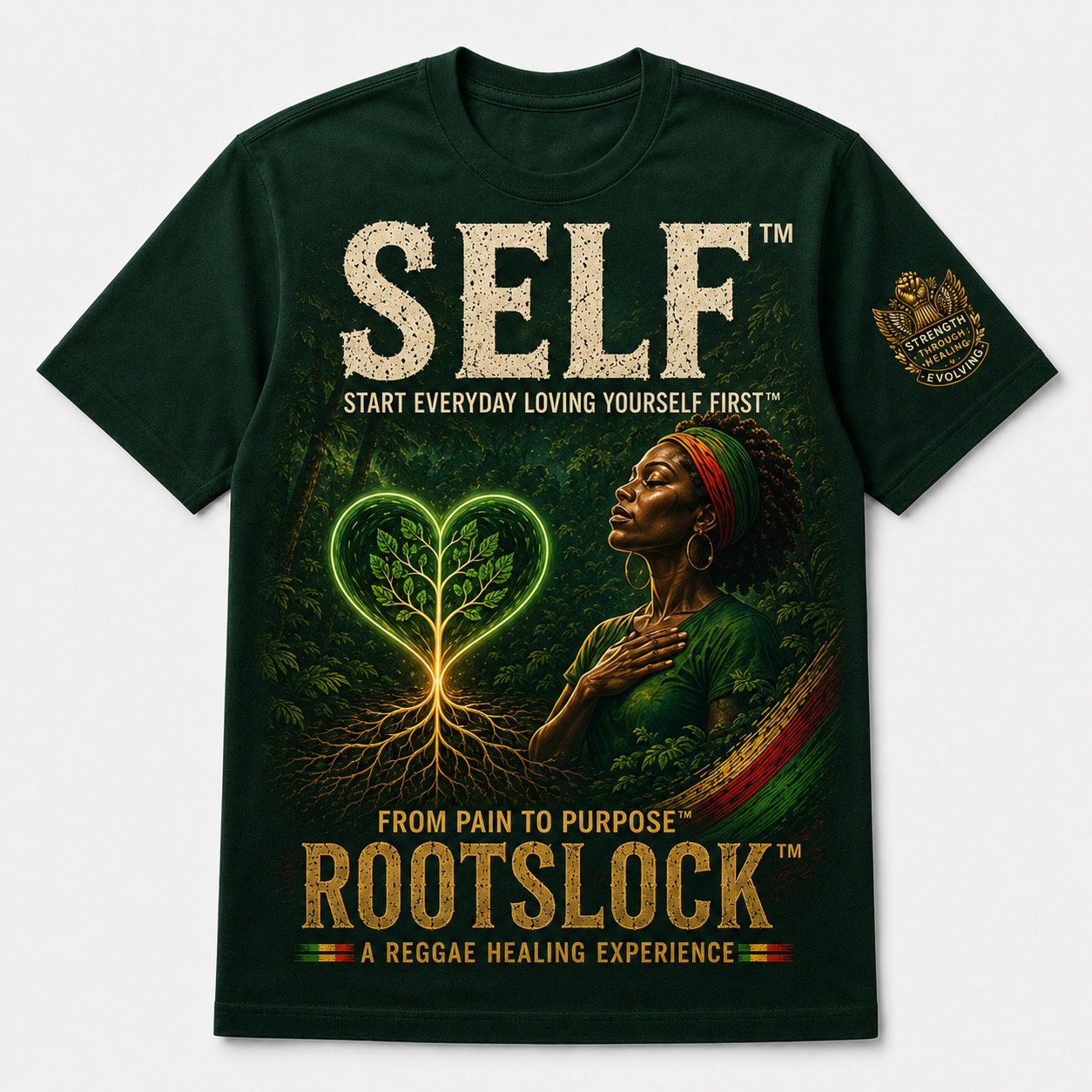 SELF ROOTSLOCK forest green T-shirt mockup