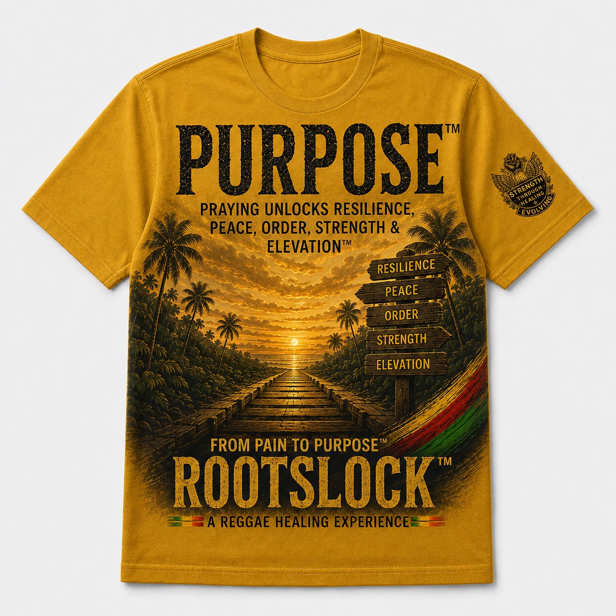 PURPOSE ROOTSLOCK gold T-shirt mockup