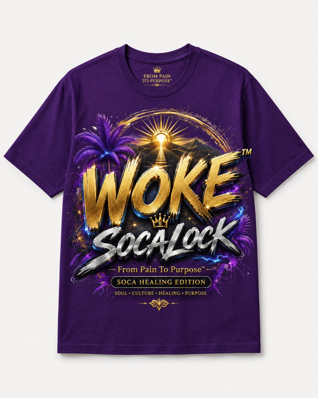 WOKE SOCALOCK purple T-shirt mockup