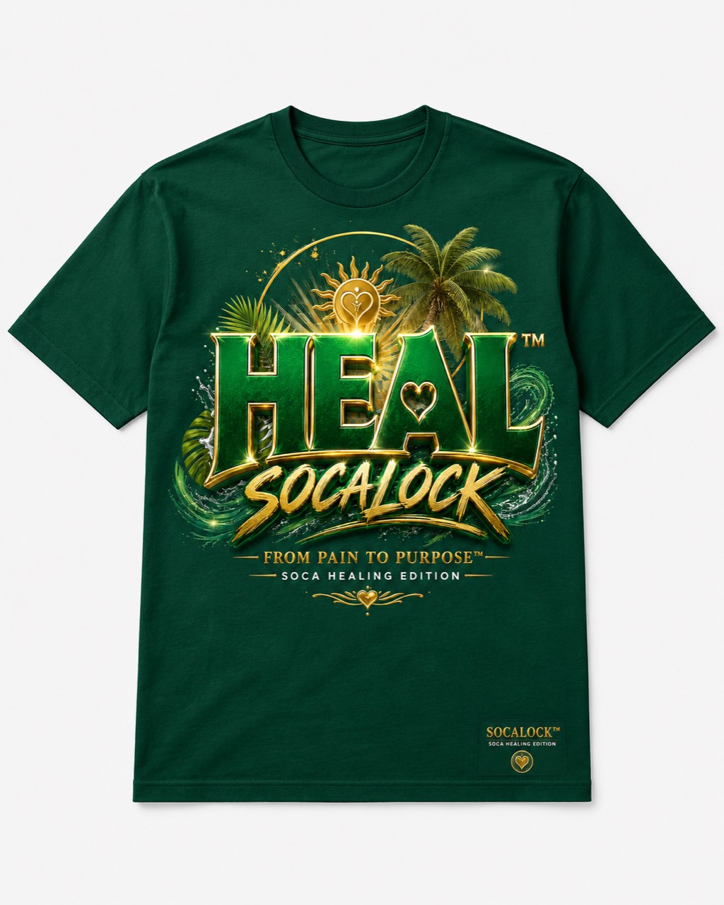 HEAL SOCALOCK green T-shirt mockup