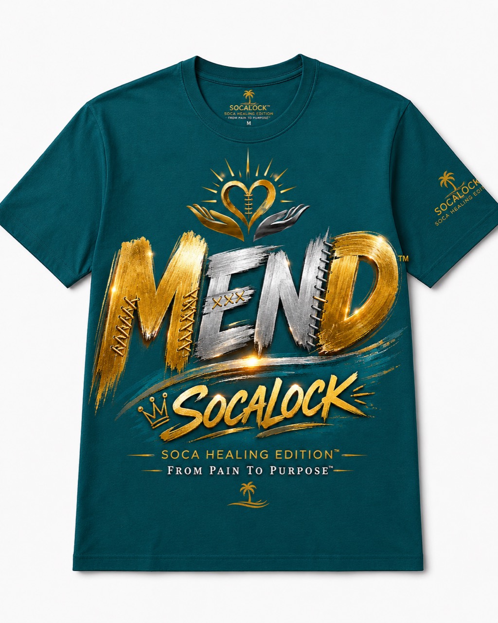 MEND SOCALOCK teal T-shirt mockup