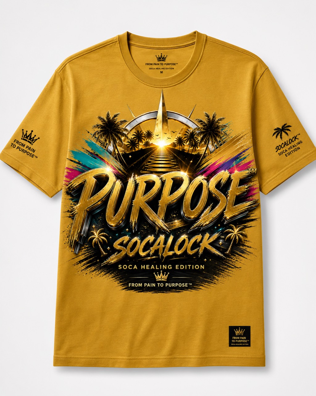 PURPOSE SOCALOCK gold T-shirt mockup