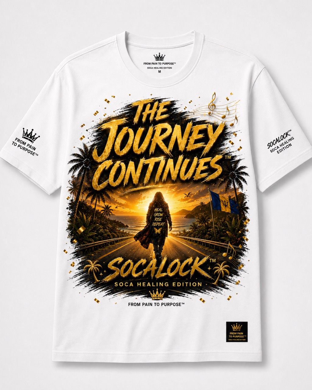 THE JOURNEY CONTINUES SOCALOCK white T-shirt mockup